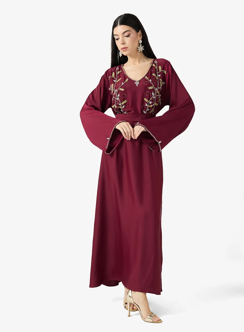 hayas closet  Embellished Belted Jalabiya for Women | Best Price UAE